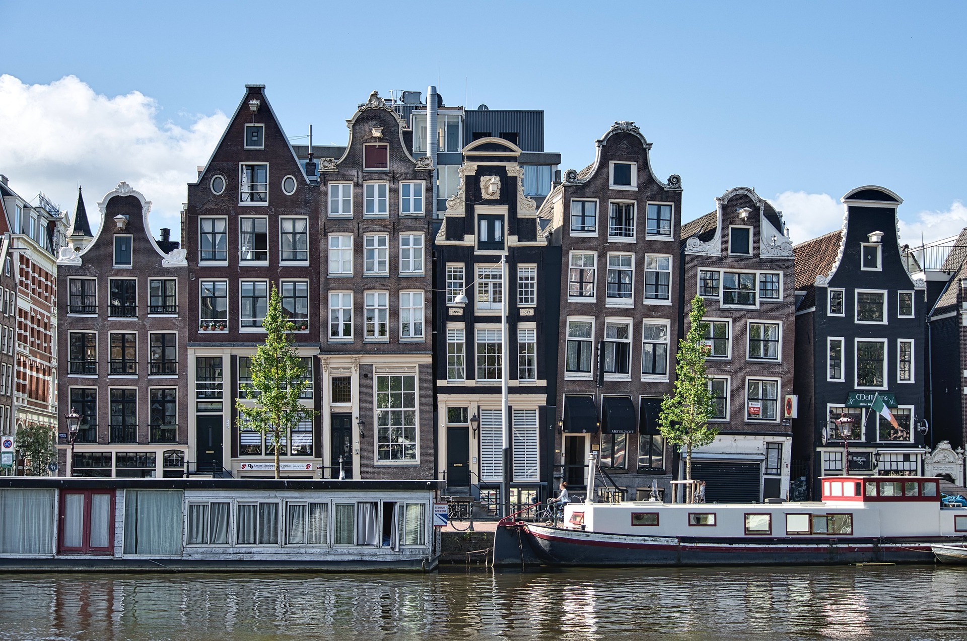 View of houses in Amsterdam across a canal